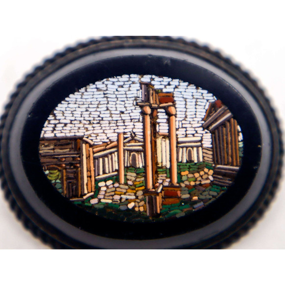 Antique Victorian Micro Mosaic Brooch Temple of Vespasian Grand Tour Memento - Picture 2 of 6